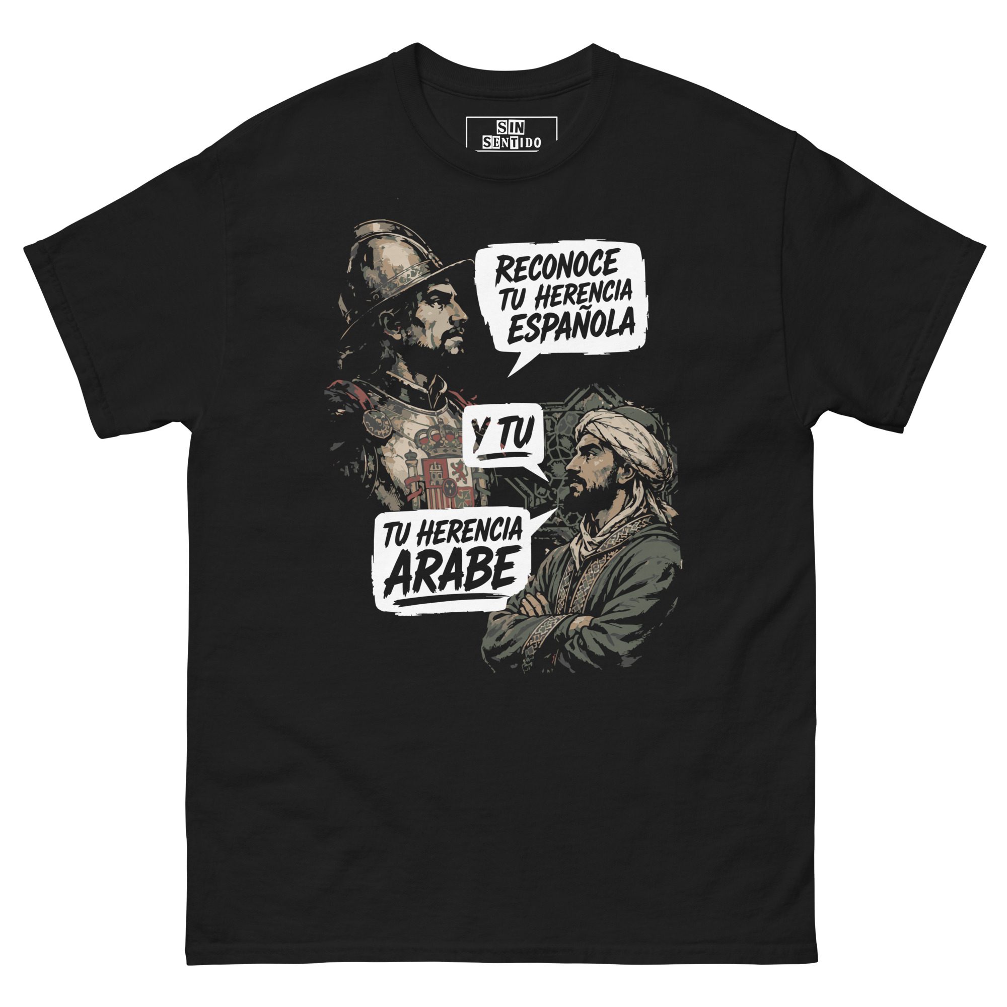 Camiseta Reconoce tu Herencia con ilustración histórica.